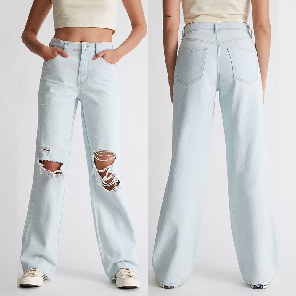 NWT Pacsun 90s Ripped Boyfriend Jeans High Waisted Baggy Leg Light Blue 30